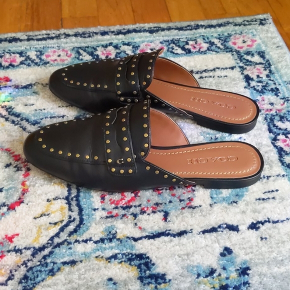 Coach Black Mules with Gold Studs - Picture 2 of 6